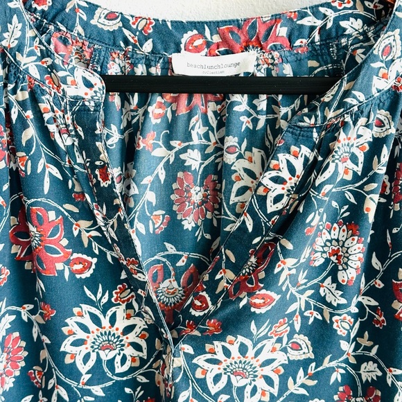 Beach Lunch Lounge size Large Navy Blue & Red Floral Boho Peasant Tunic Top - Picture 5 of 14